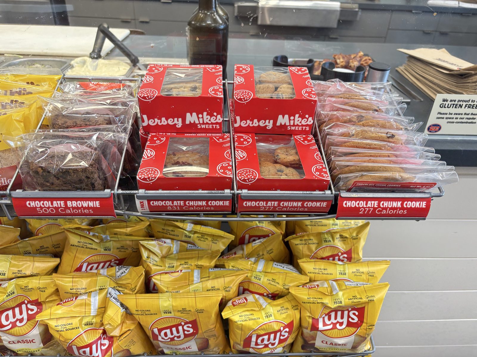 Cookies and chips ready at the store counter